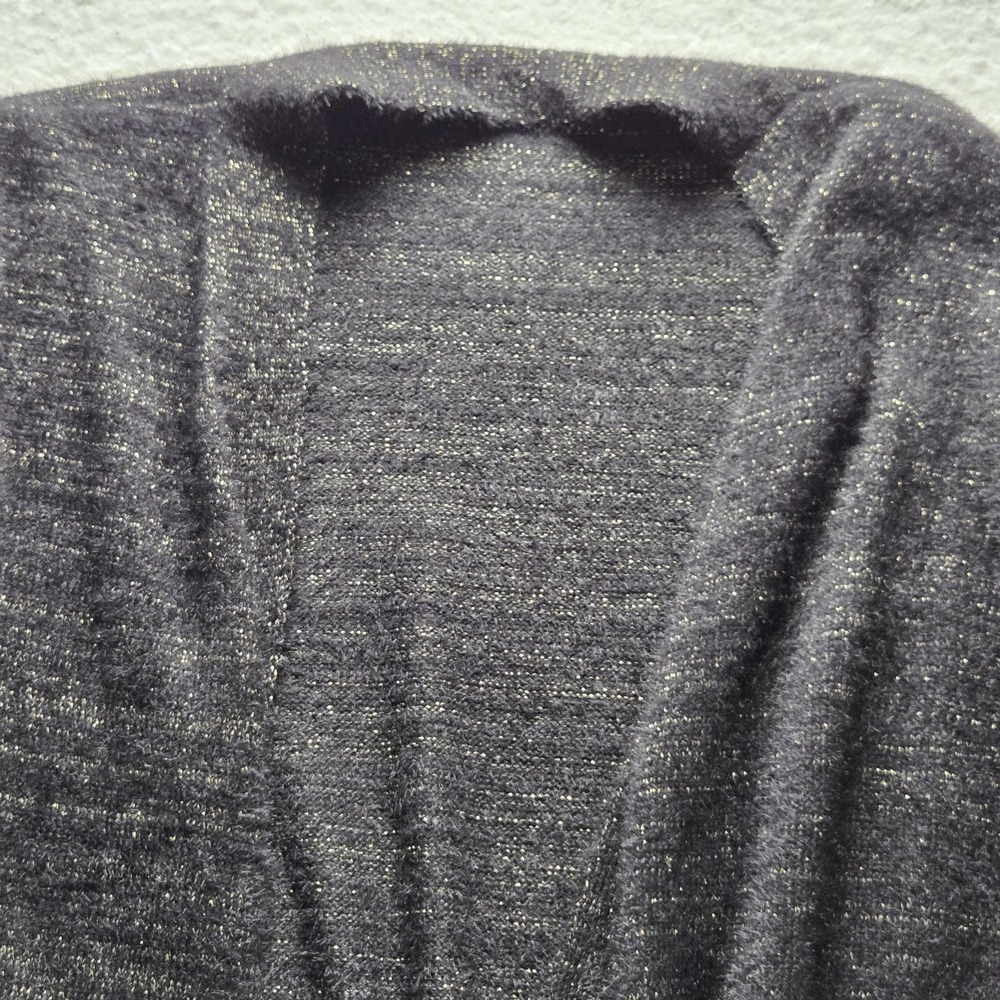 Sweet Kizz Cardigan Sweater Womens 2X Gray Round Neck Open Front Metallic Knit